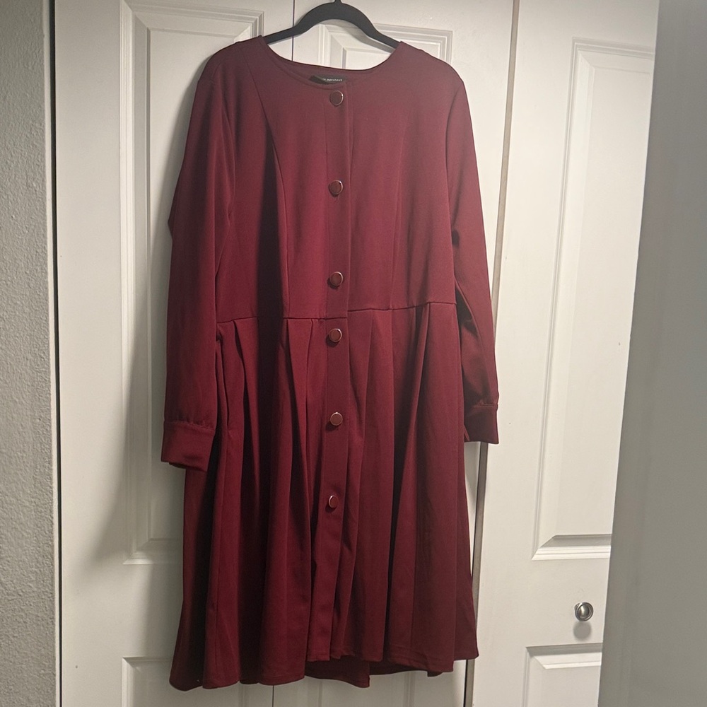 Lane Bryant Long Sleeve Button-Down Dress in Rich Burgundy Size 14/16